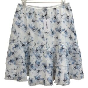 Coquette Flirty Yakira Bella Giselle Floral Tiered Ruffle Skirt White Blue M NWT